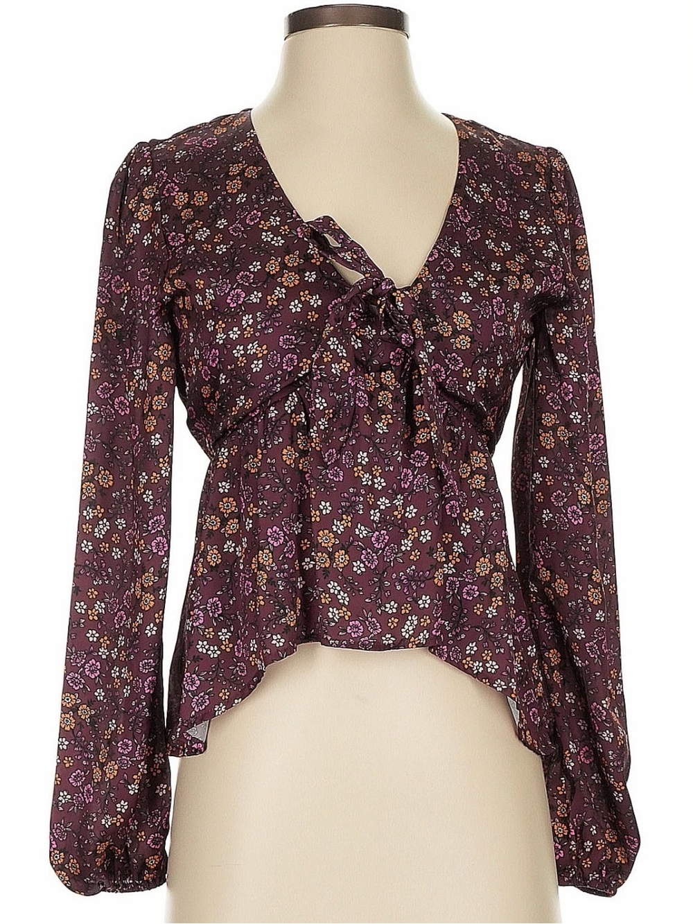 Authentic Louna Women's Floral Tie-Front Blouse in Plum
